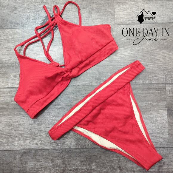 Zaful High Cut Ribbed Bikini Swimsuit Size L - Picture 1 of 4